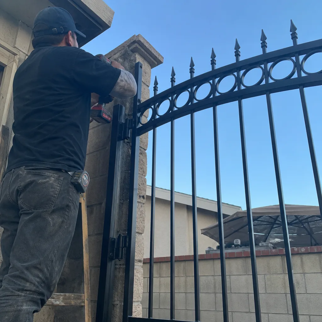 Professional contractor performing iron gate installation and repair